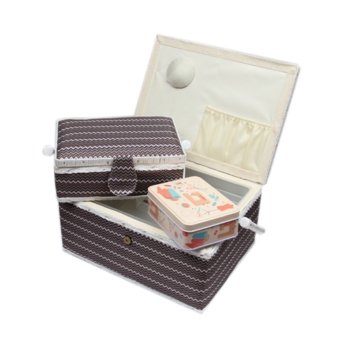 N�hkorb-Set bunt (wei�, braun, schwarz) (1x gro� und 1x mittel) und Accessoires-Box (mit Zubeh�r)