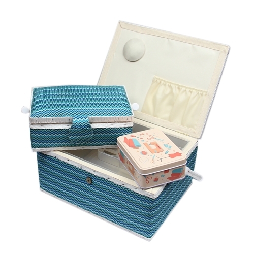 N�hkorb-Set bunt (wei�, blau, schwarz, gr�n) (1x gro� und 1x mittel) und Accessoires-Box (mit Zubeh�r)