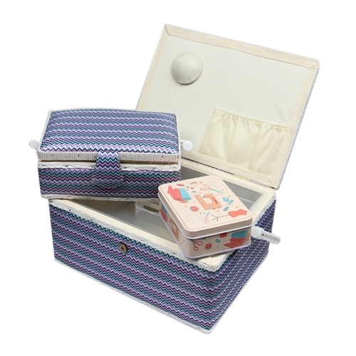 N�hkorb-Set bunt (wei�, lila, blau, schwarz) (1x gro� und 1x mittel) und Accessoires-Box (mit Zubeh�r)