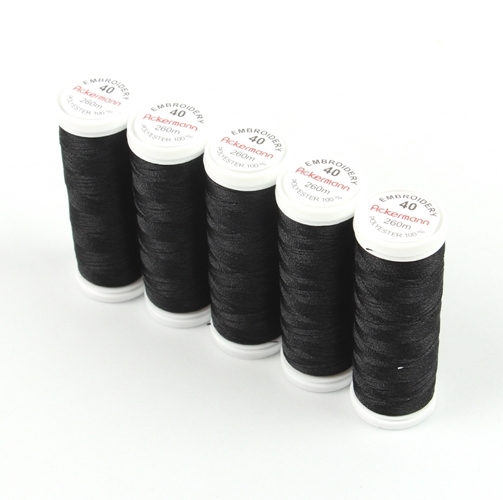 Ackermann Embroidery Stickgarn St�rke 40 - 5x 260 m, Farbe 2999 schwarz