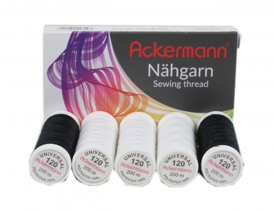 ACKERMANN® Nähgarn-Pack, 5x 200m, WEISS / SCHWARZ - MIX